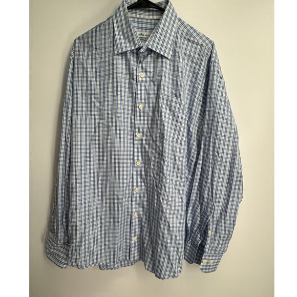 Peter Millar Other - Peter Millar Men's XL Blue White Checkered Button-Down Shirt Cotton Silk Blend‎